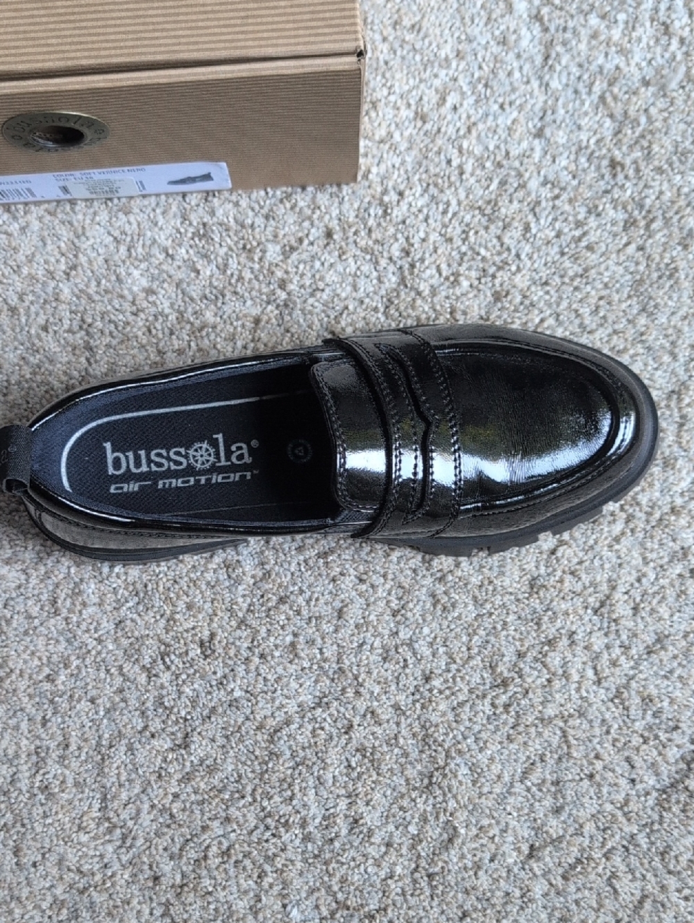 bussola Black Patent Leather Slip-On Penny Loafer Style Caelyn Size 38